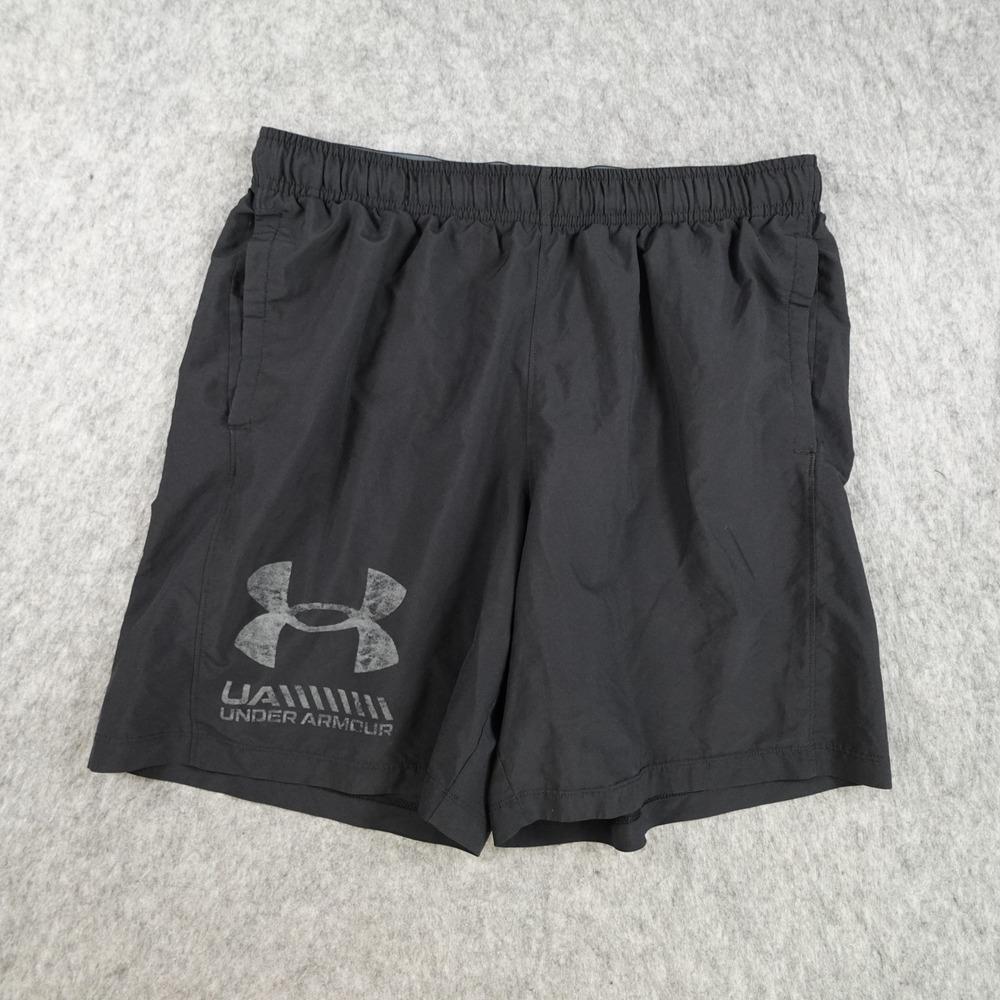 Under Armour Shorts Men Large Black Loose Fit Logo Athletic Gym Woven Graphic